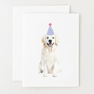 Carte d'anniversaire des Grandes Pyrénées, carte de voeux pour chien, chien mignon avec chapeau de fête image 1