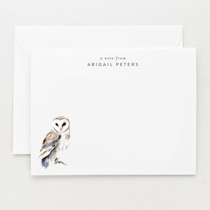 Owl Stationery, Personalized Owl Love Gift, White Barn Owl Set of 12 Note Cards