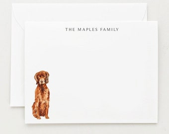 Irish Setter Stationery, Personalized Dog Gift, Dog Note Card Set of 12 Flat Cards