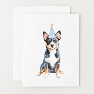 Blue Heeler Card, Australian Cattle Dog Birthday Card, Blank Card for Birthday, Dog Wearing Party Hat