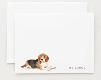 Papeterie beagle, cadeau chien personnalisé, lot de cartes de correspondance chien, coffret cadeau chiot beagle