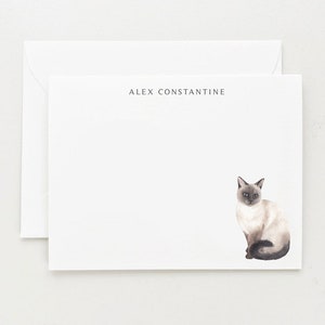 Siamese Cat Stationery, Personalized Gift For Cat Owner, Cat Note Cards Stationery Set with Envelopes