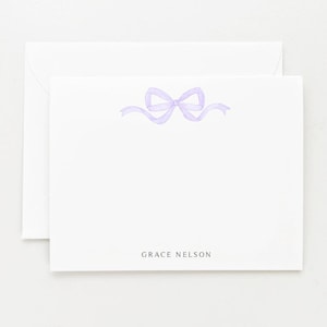 Bow Stationery, Personalized Preppy Coquette Gift, Set of 12 Lavender Watercolor Note Cards