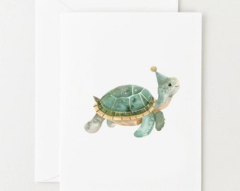 Carte d'anniversaire tortue, jolie carte vierge aquarelle tortue pour anniversaire