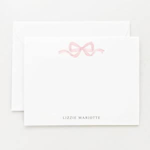 Bow Stationery, Personalized Preppy Mother&#39;s Day Gift, Set of 12 Pink Watercolor Note Cards