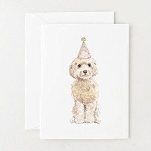 Cockapoo Card, Dog Birthday Card, Blank Card for Birthday, Labradoodle with Party Hat