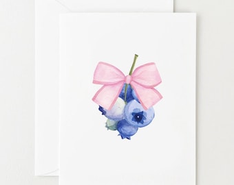 Carte d'anniversaire Blueberry Bow, jeu de cartes vierges, cartes de remerciement, Coquette Grandmillenial