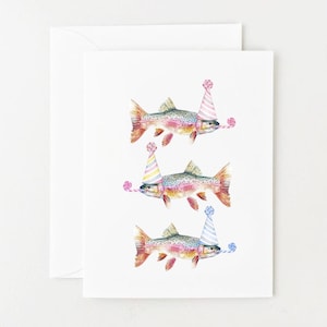 Fish Birthday Card, Funny Trout Birthday Card, Fish in Party Hat