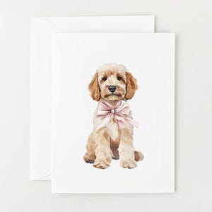Goldendoodle Card, Cute Doodle Dog Birthday Card, Thank You Card with Bow, Mother&#39;s Day Cards