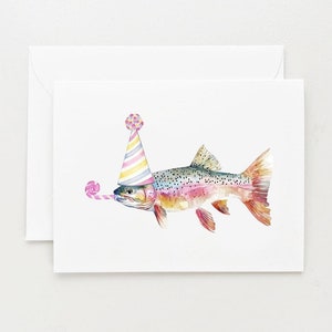 Fish Birthday Card, Funny Trout Birthday Card, Fish in Party Hat