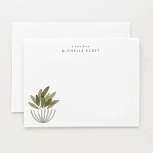 Stationery Note Cards, Set of 12 Personalized Birthday Gift, Watercolor Potted Plant, Graduation Gift