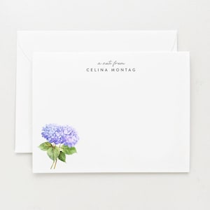 Blue Hydrangea Personalized Stationery, Set of Watercolor Note Cards