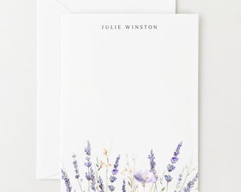 Cartes de correspondance lavande, cadeau fête des mères, cadeau d'anniversaire personnalisé, lot de 12 fleurs aquarelles, papeterie plate, cadeau de remise des diplômes