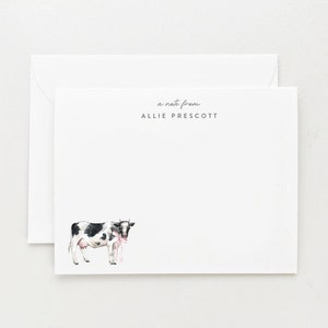 Cow Stationery Set of 12, Watercolor Farm Note Cards, Cute Cow Gift
