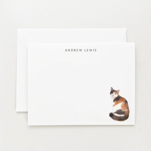 Calico Cat Stationery, Spotted Calico Cat Note Cards Stationery Set