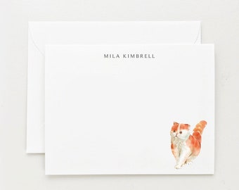 Orange Spotted Cat Stationery, Personalized Gift Ginger Cat Note Cards, Stationery Set Orange and White Cat