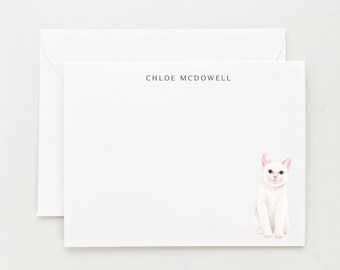 White Cat Stationery, Personalized Gift For Cat Owner, Cat Note Cards Stationery Set with Envelopes