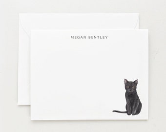 Black Cat Stationery, Personalized Gift For Her, Gift for Women, Cat Note Cards Stationery Set with Envelopes