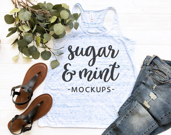 Blue Marble Racerback Tank Top Mockup Bella Canvas 8800