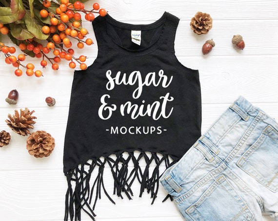Fringe Tank Top Kavio Flat Lay Kids Fall Mockup