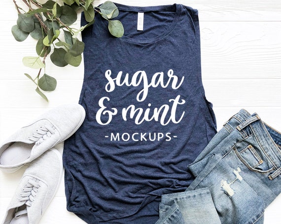 Navy Muscle Tank Top Mockup Bella Canvas 8803 Heather Navy Muscle Tank Top Mockup Bella Canvas 8803 Heather