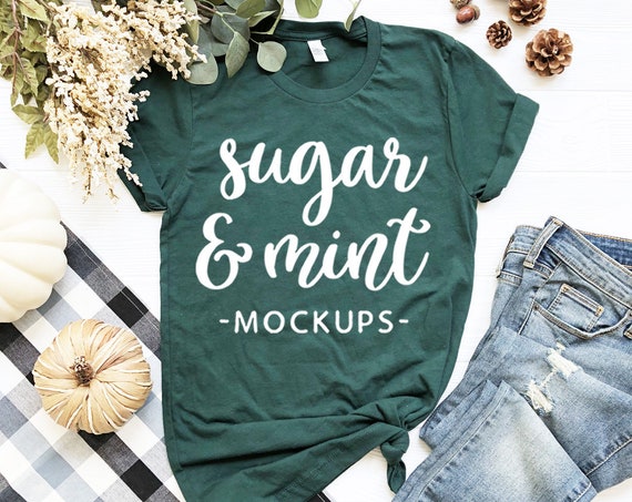 Fall Bella Canvas Mockup 3001 Forest Green Unisex T