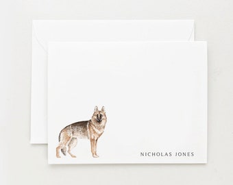 German Shepherd Stationery, Personalized Dog Gift, Dog Note Card Set, German Shepherd Watercolor Gift