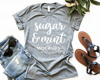 Download Free Bella Canvas Mockup, 3001 Deep Heather Unisex T Shirt PSD Template