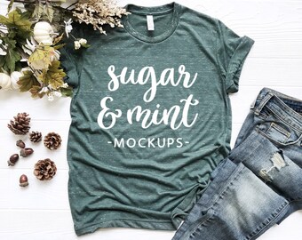 Download Fall T Shirt Mockup Bella Canvas 3650 Forest Marble T Shirt With Pumpkins Acorns Snapchat Mockup Template Psd PSD Mockup Templates