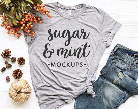 Fall T-Shirt Mockup Bella Canvas 3413 Unisex Athletic