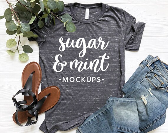 Marble T-Shirt Mockup Bella Canvas 3650 Unisex Charcoal