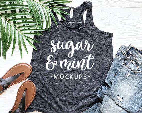 Dark Grey Heather Racerback Tank Top Mockup Bella Canvas Dark Grey Heather Racerback Tank Top Mockup Bella Canvas