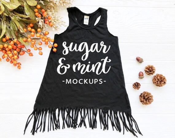Fall Mockup Fringe Dress Flat Lay Boho Kids Dress