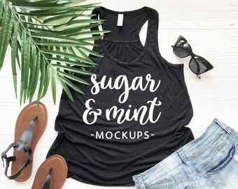 Download Black Racerback Tank Top Mockup Bella Canvas 8800 Women S Flowy Racerback Free Downloads 5 555 Logo Mockups PSD Mockup Templates