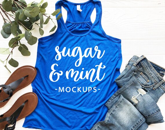 True Royal Blue Racerback Tank Top Mockup Bella Canvas