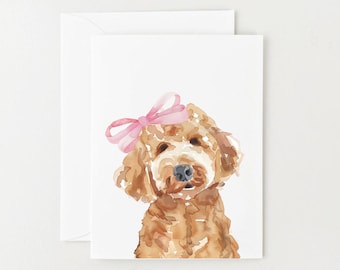 Carte Labradoodle, carte d'anniversaire de chien mignon Doodle, carte de remerciement avec noeud