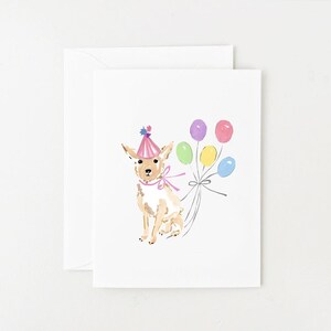 Chihuahua Card, Dog Birthday Card, Tan Chihuahua with Party Hat, Balloons