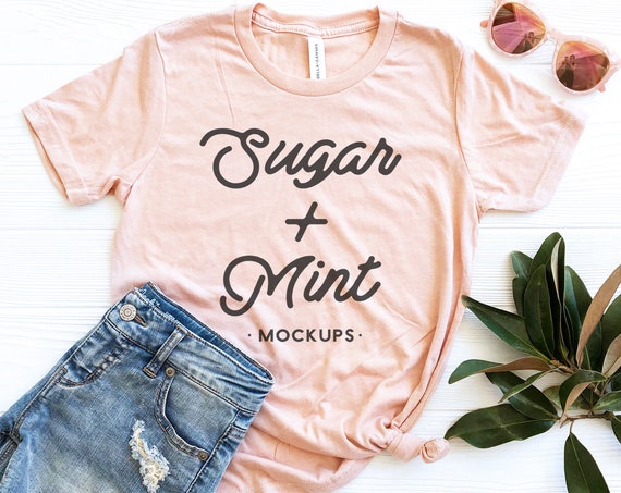 Peach Tee Mockup Bella Canvas 3413 Youth Triblend T
