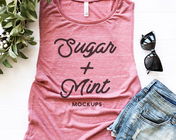 Mauve Marble Tank Top Mockup Bella Canvas 8803 Womens