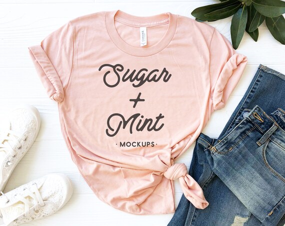 Peach Tee Mockup Bella Canvas 3413 Unisex Triblend T