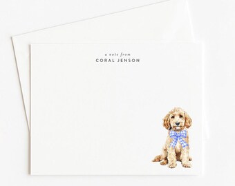 Goldendoodle Note Card Set: Plaid Bow Labradoodle Stationery (Set of 12)