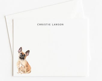 French Bulldog Note Card Set: Personalized Tan Frenchie Stationery
