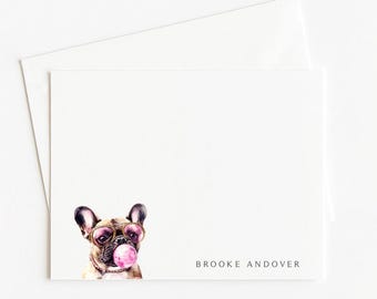 French Bulldog Stationery, Personalized Dog Gift, Dog Note Card Set, Frenchie
