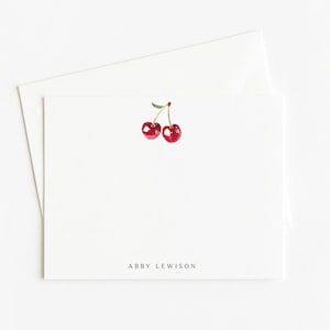 Watercolor Cherry Note Cards: Personalized Stationery Set