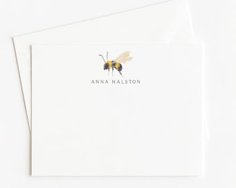 Tarjetas de notas de abejas en acuarela: set de regalo de papelería personalizado