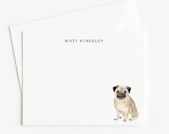 Pug Stationery, Personalized Dog Gift, Dog Note Card Set with Envelopes