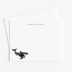 Whale Stationery, Personalized Orca Gift, Watercolor Whale Set of 12 Note Cards