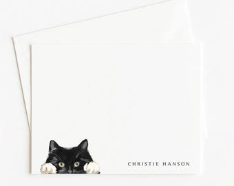 Tuxedo Cat Note Card Set: Personalized Stationery with Envelopes