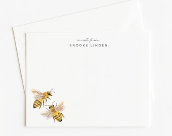 Personalized Bee Note Card Set: Watercolor Bumblebee Stationery