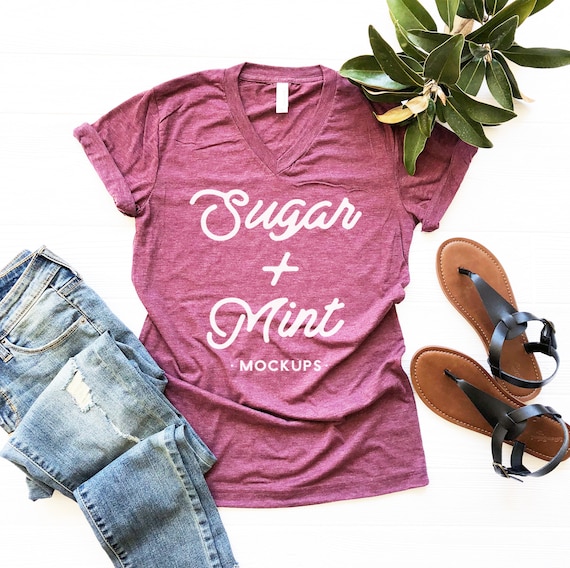 V Neck T-Shirt Mockup Bella Canvas 3415 Maroon V Neck T-Shirt Mockup Bella Canvas 3415 Maroon